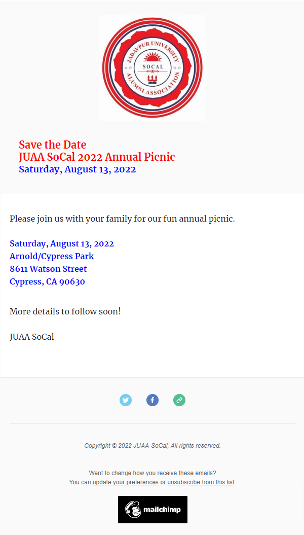 SAVE THE DATE: 2022 JUAA-SoCal Annual Picnic