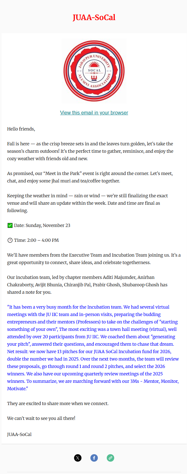 Fall Meet in the Park – Sunday, November 23, 2025